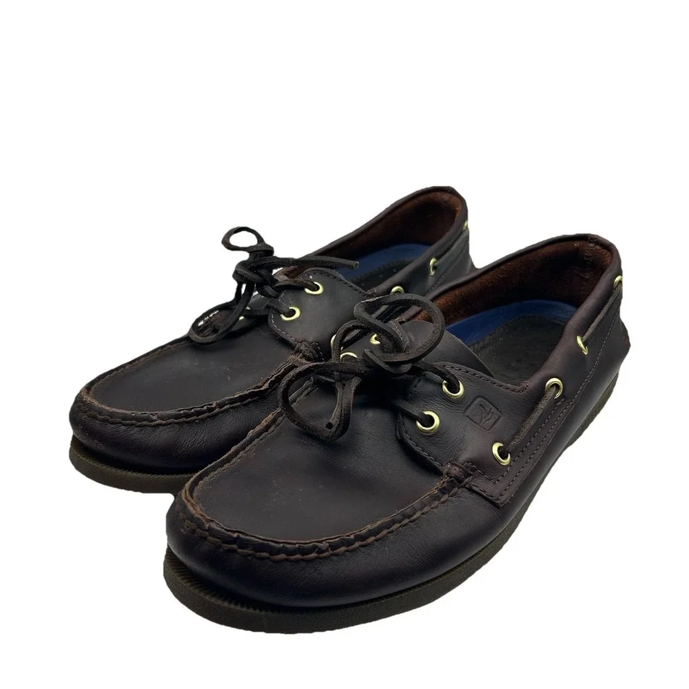 Sperry Shoes Mens 8 W Authentic Original 2 Eye Boat Brown Leather Slip On